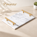 Pavoreta™ White Marble Vanity Tray with Brushed Gold Handles — gallery image 1