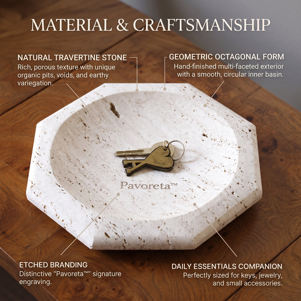 Pavoreta™ Octagonal Travertine Entryway Catchall Dish — product gallery image 5