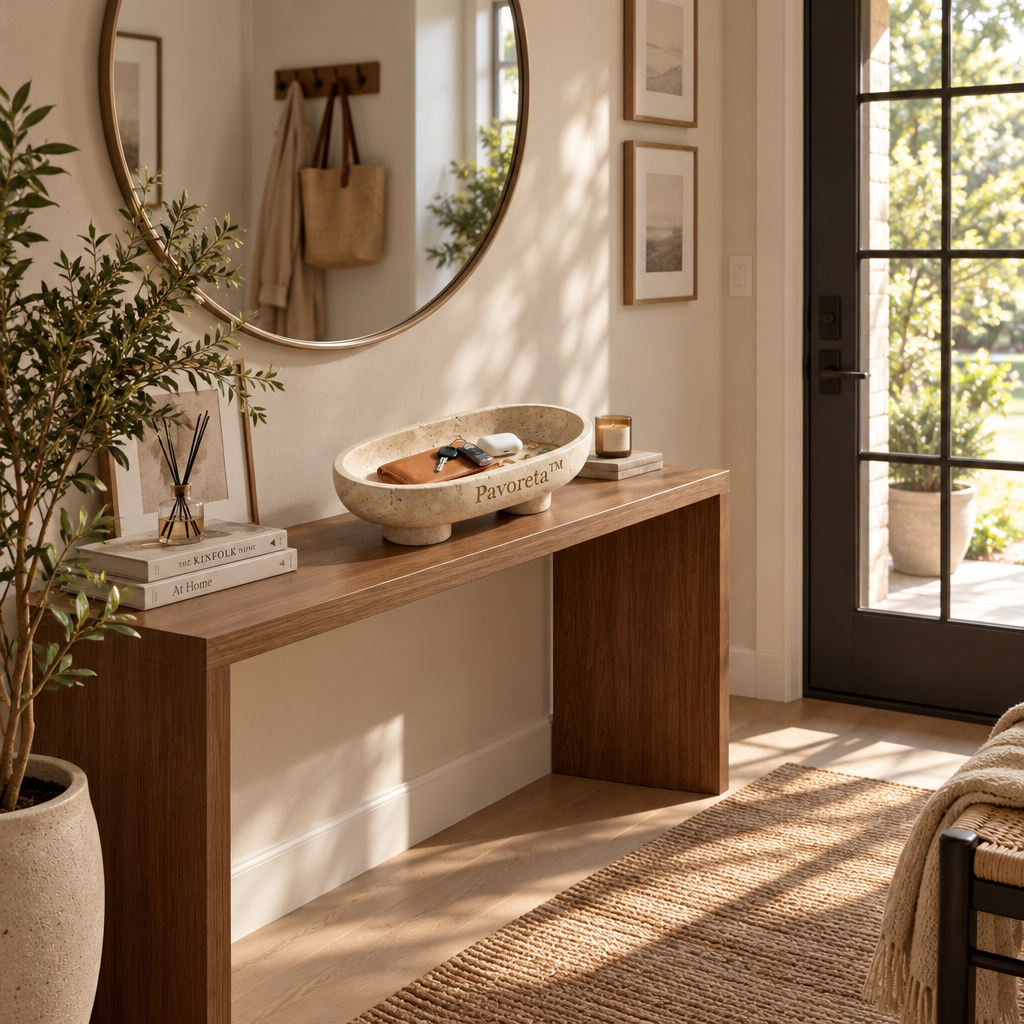 Pavoreta™ Sculpted Travertine Oval Vanity Dish — product gallery image 2