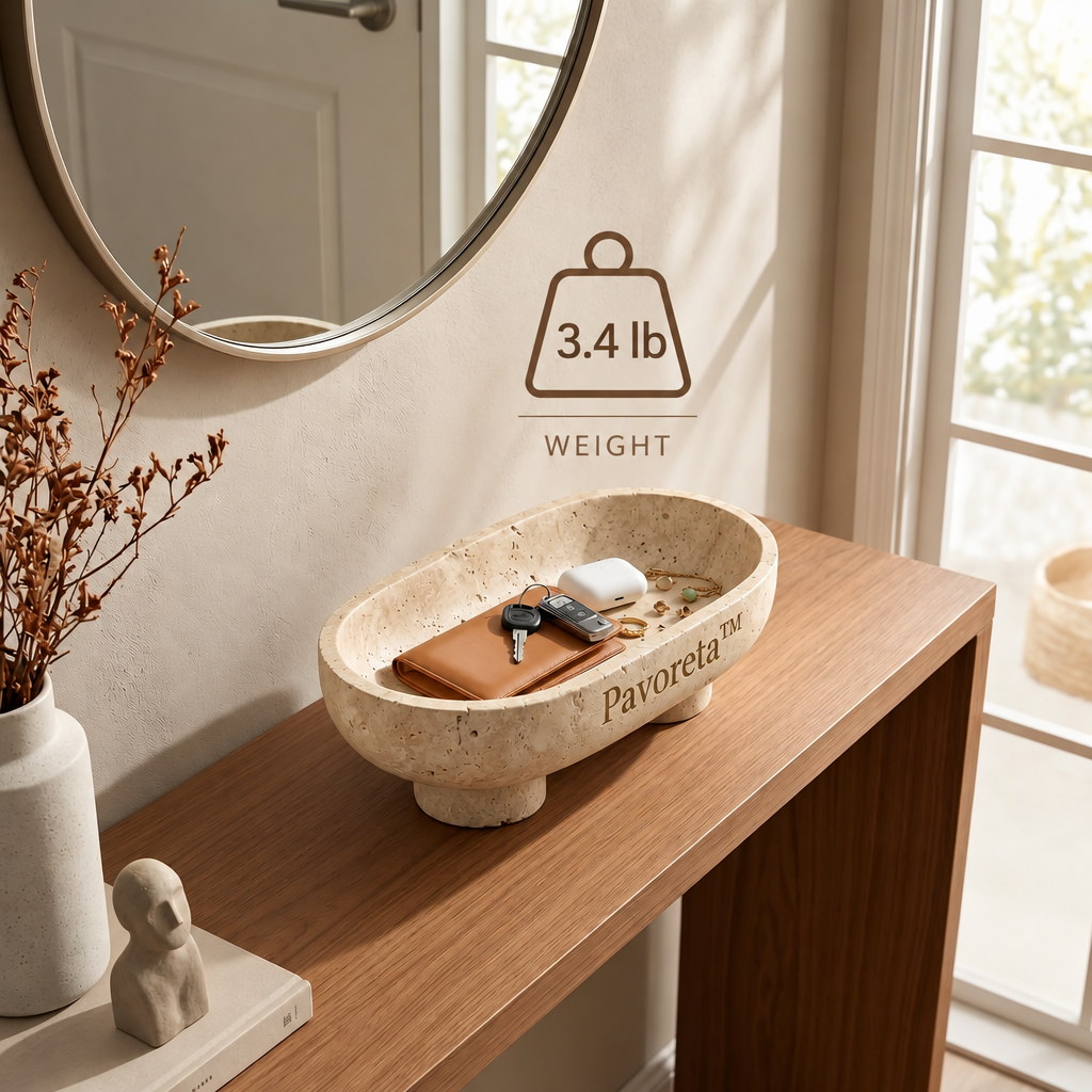 Pavoreta™ Sculpted Travertine Oval Vanity Dish — product gallery image 4