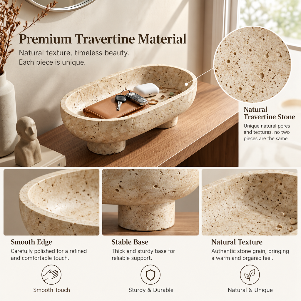 Pavoreta™ Sculpted Travertine Oval Vanity Dish — product gallery image 5