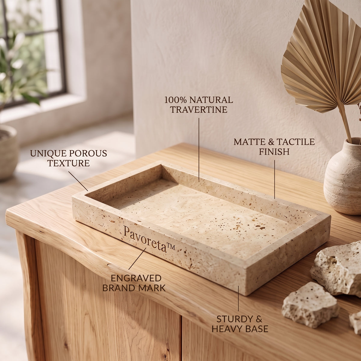 Pavoreta™ Natural Travertine Rectangular Accent Tray — product gallery image 4