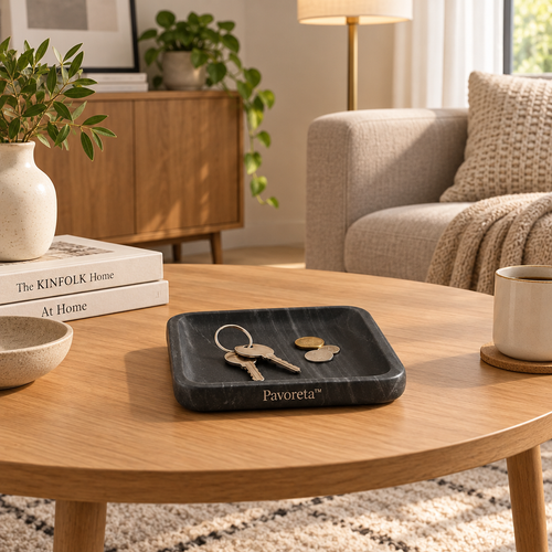 Pavoreta™ Black Textured Leather Square Valet Tray — product gallery image 1