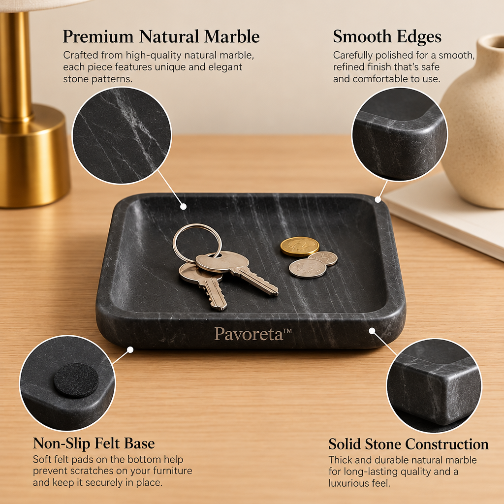 Pavoreta™ Black Textured Leather Square Valet Tray — product gallery image 4