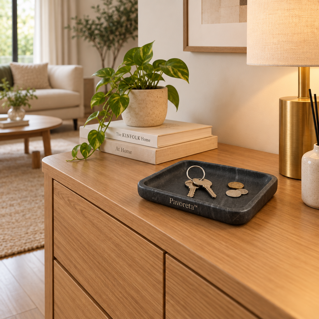 Pavoreta™ Black Textured Leather Square Valet Tray — product gallery image 5