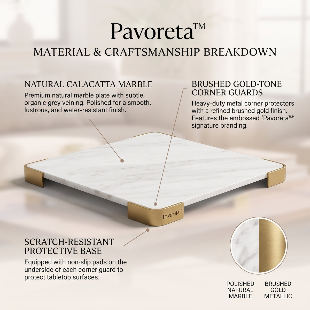 Pavoreta™ Carrara-Style Marble Accent Tray with Warm Edge — product gallery image 4