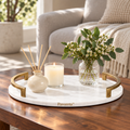 Pavoreta™ Round Marble Tray with Brushed Gold Rim — product gallery image 1