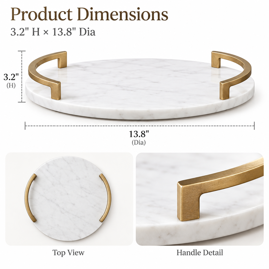 Pavoreta™ Round Marble Tray with Brushed Gold Rim — product gallery image 2