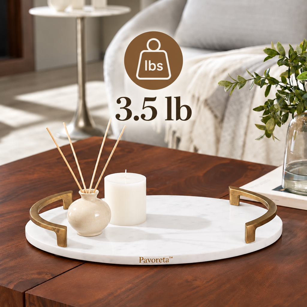 Pavoreta™ Round Marble Tray with Brushed Gold Rim — product gallery image 3