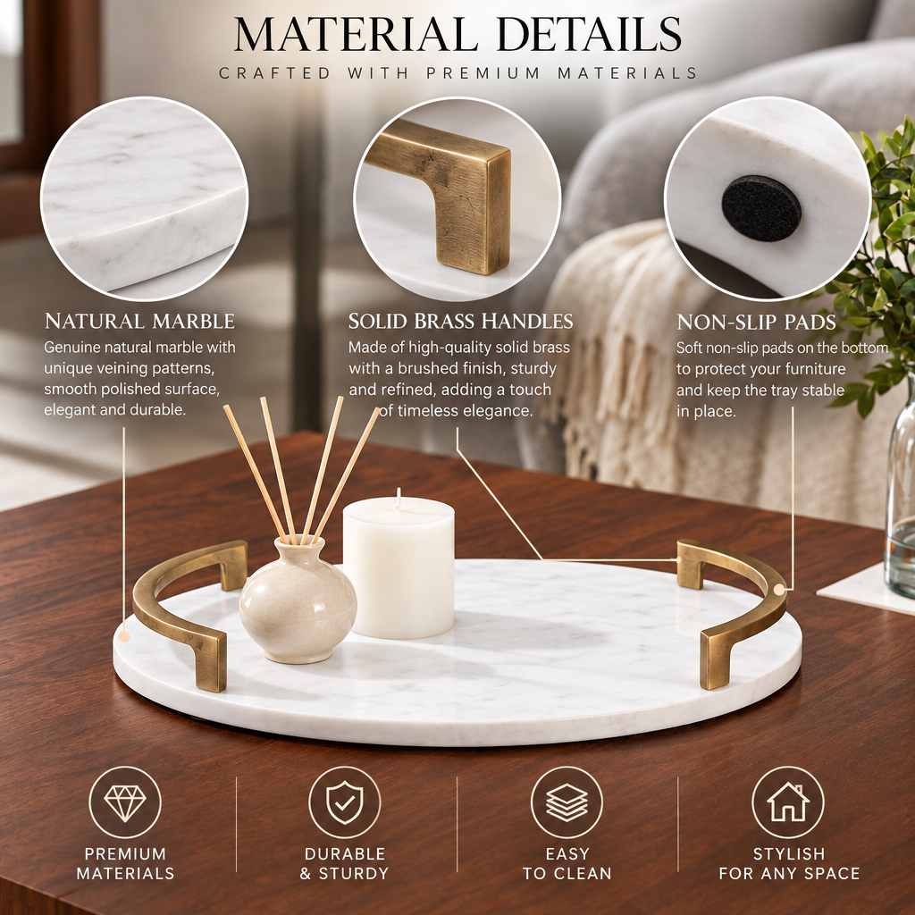 Pavoreta™ Round Marble Tray with Brushed Gold Rim — product gallery image 4