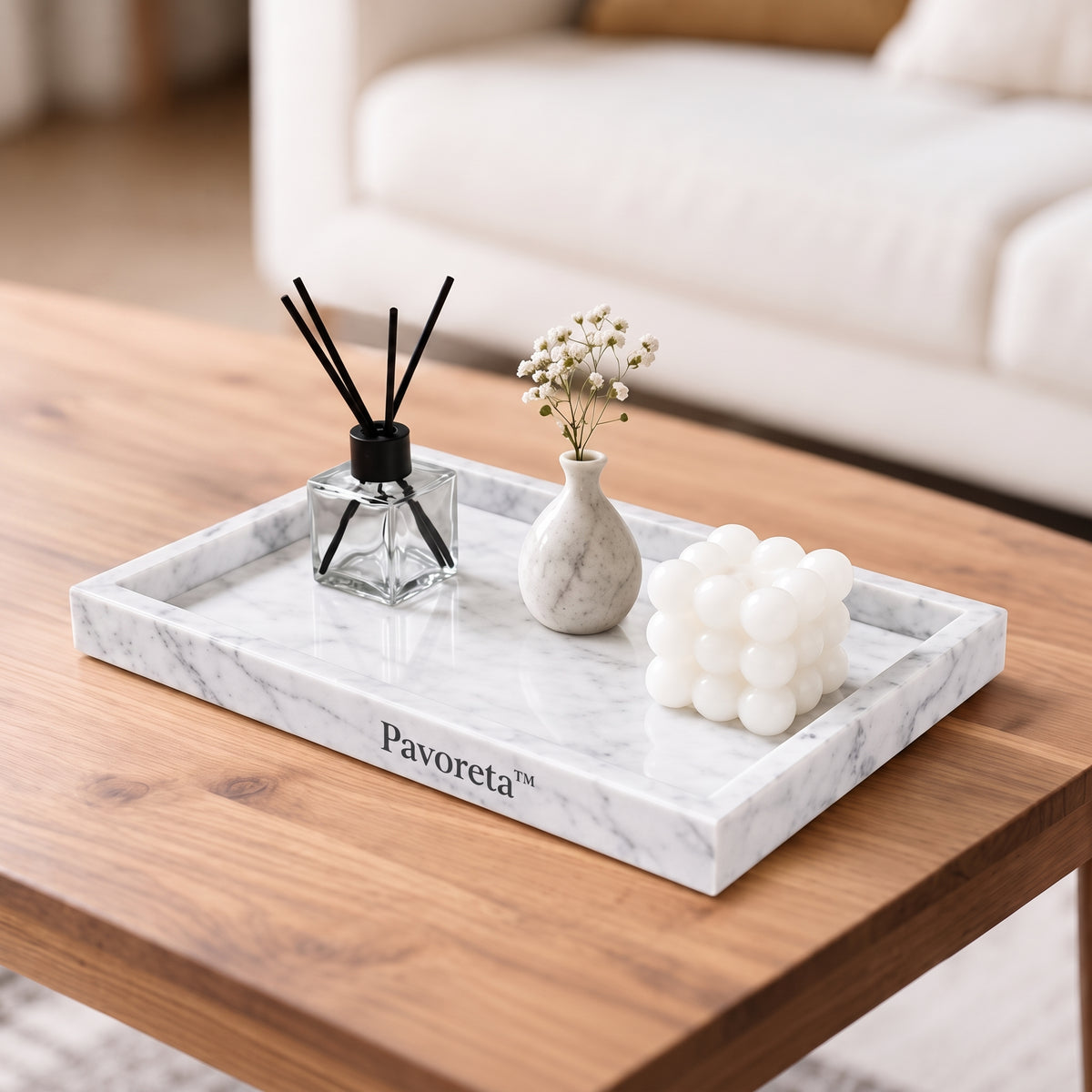 Pavoreta™ White Marble Rectangular Countertop Display Tray — product gallery image 1