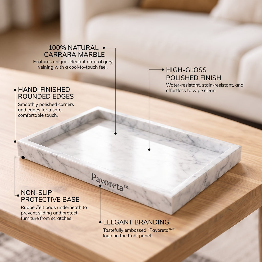 Pavoreta™ White Marble Rectangular Countertop Display Tray — product gallery image 5