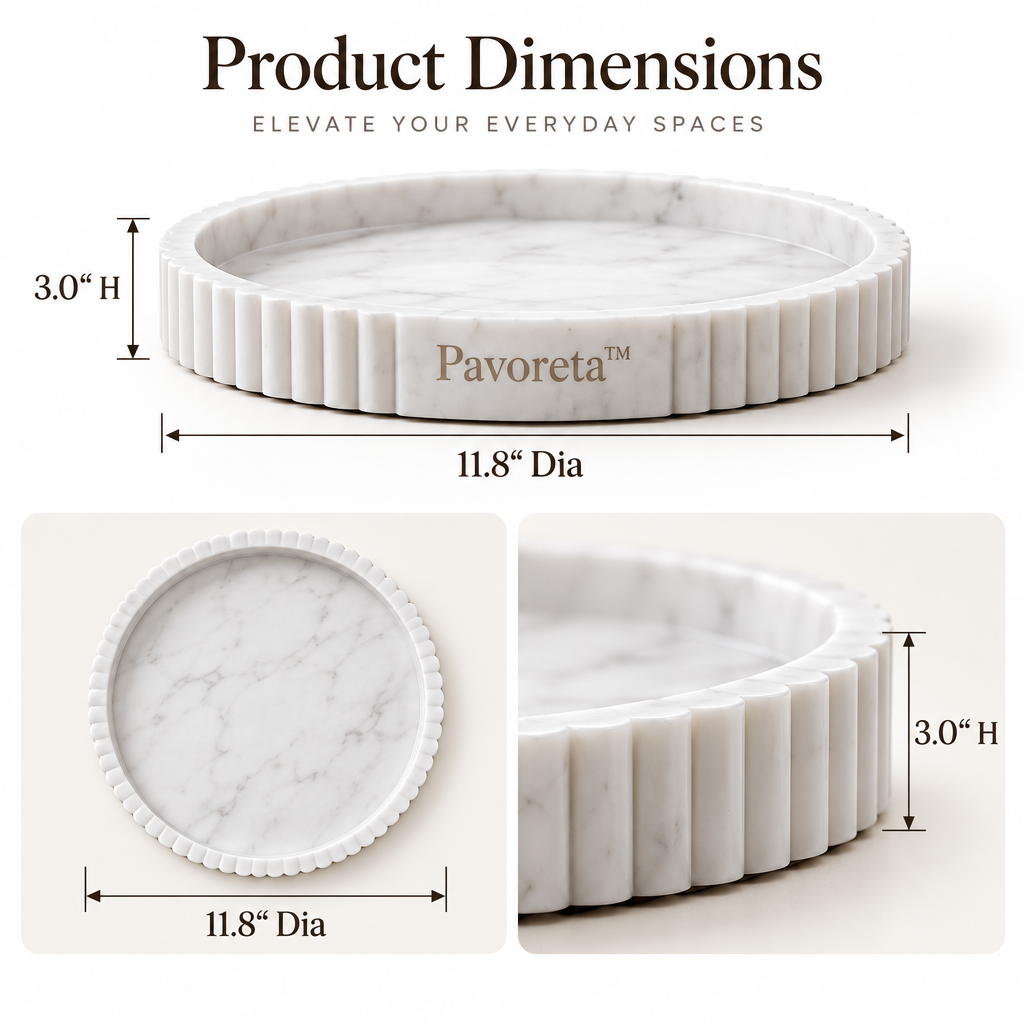 Pavoreta™ Ribbed Travertine Round Catchall Tray — product gallery image 2