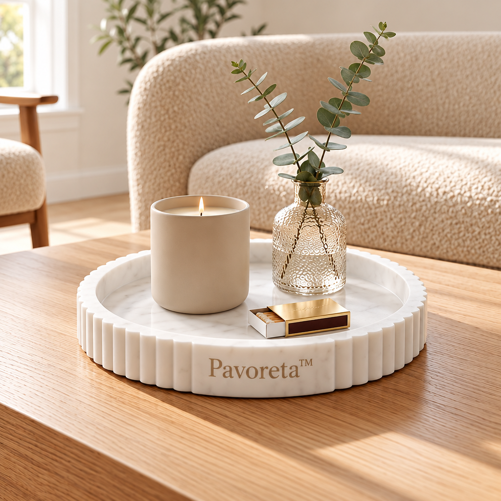 Pavoreta™ Ribbed Travertine Round Catchall Tray — product gallery image 5