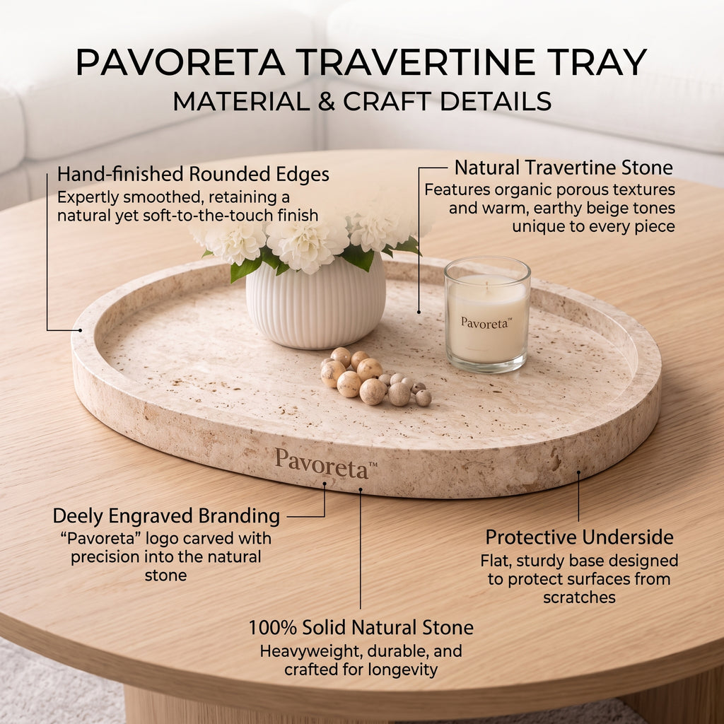 Pavoreta™ Natural Travertine Oval Decorative Tray — product gallery image 5