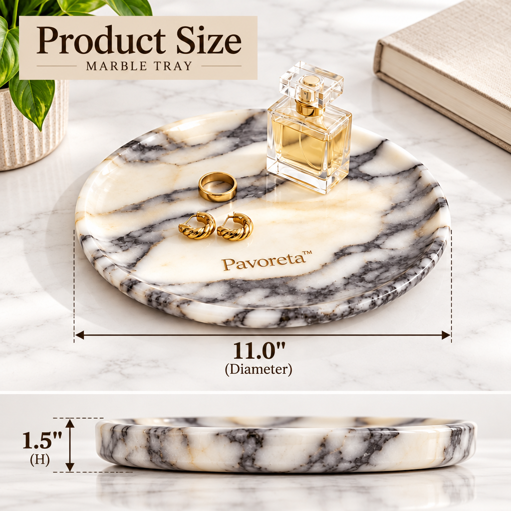 Pavoreta™ Polished White Marble Round Vanity Tray — product gallery image 3