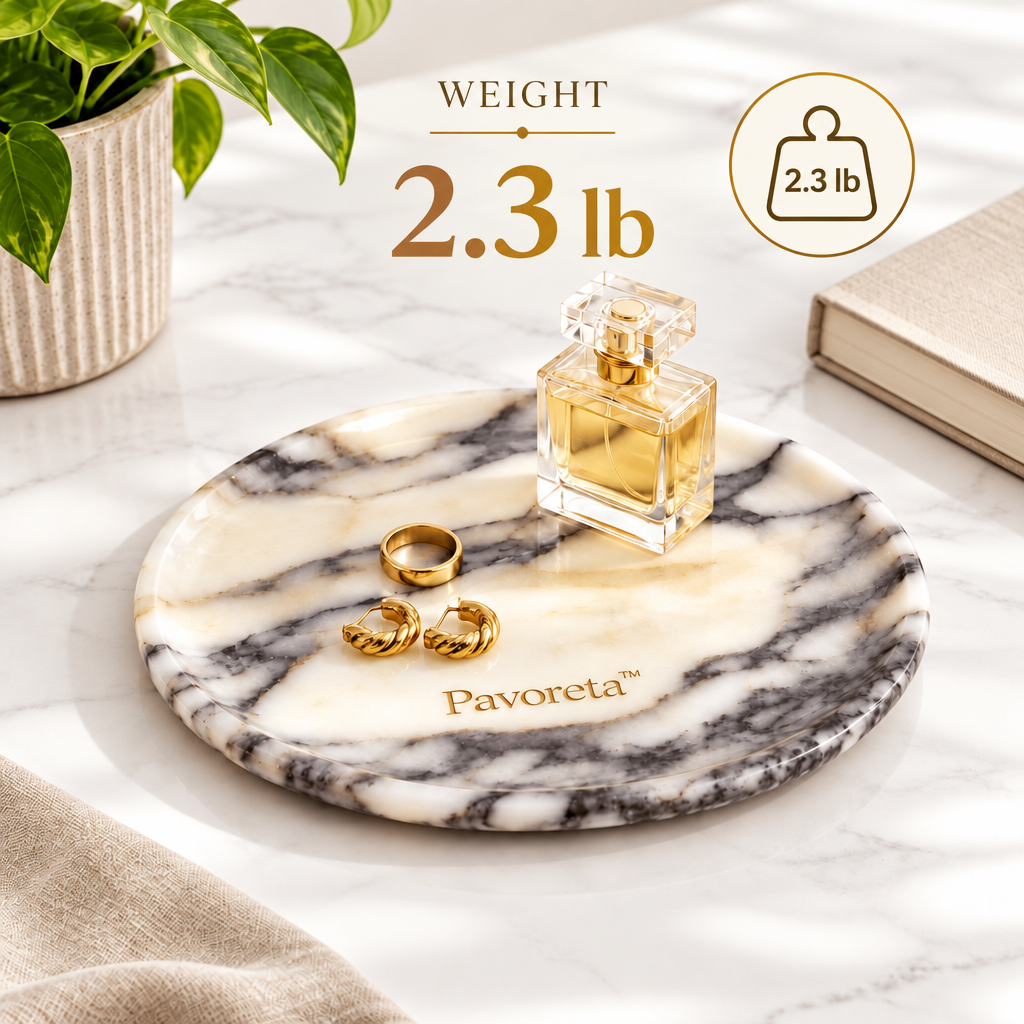 Pavoreta™ Polished White Marble Round Vanity Tray — product gallery image 4