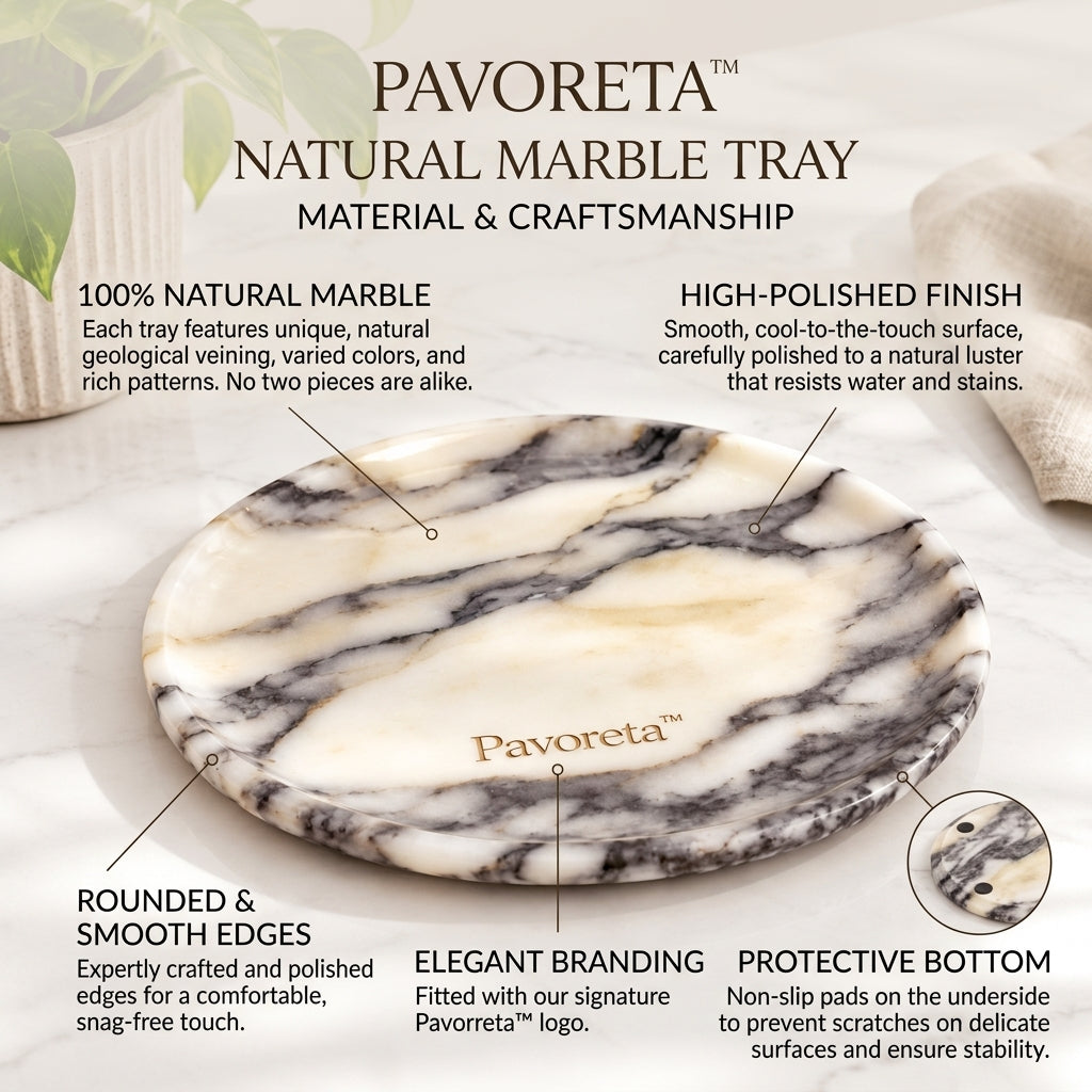 Pavoreta™ Polished White Marble Round Vanity Tray — product gallery image 5