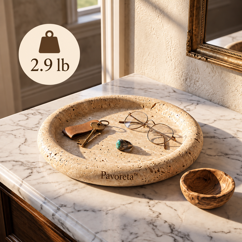 Pavoreta™ Textured Travertine Round Catchall Tray — product gallery image 4