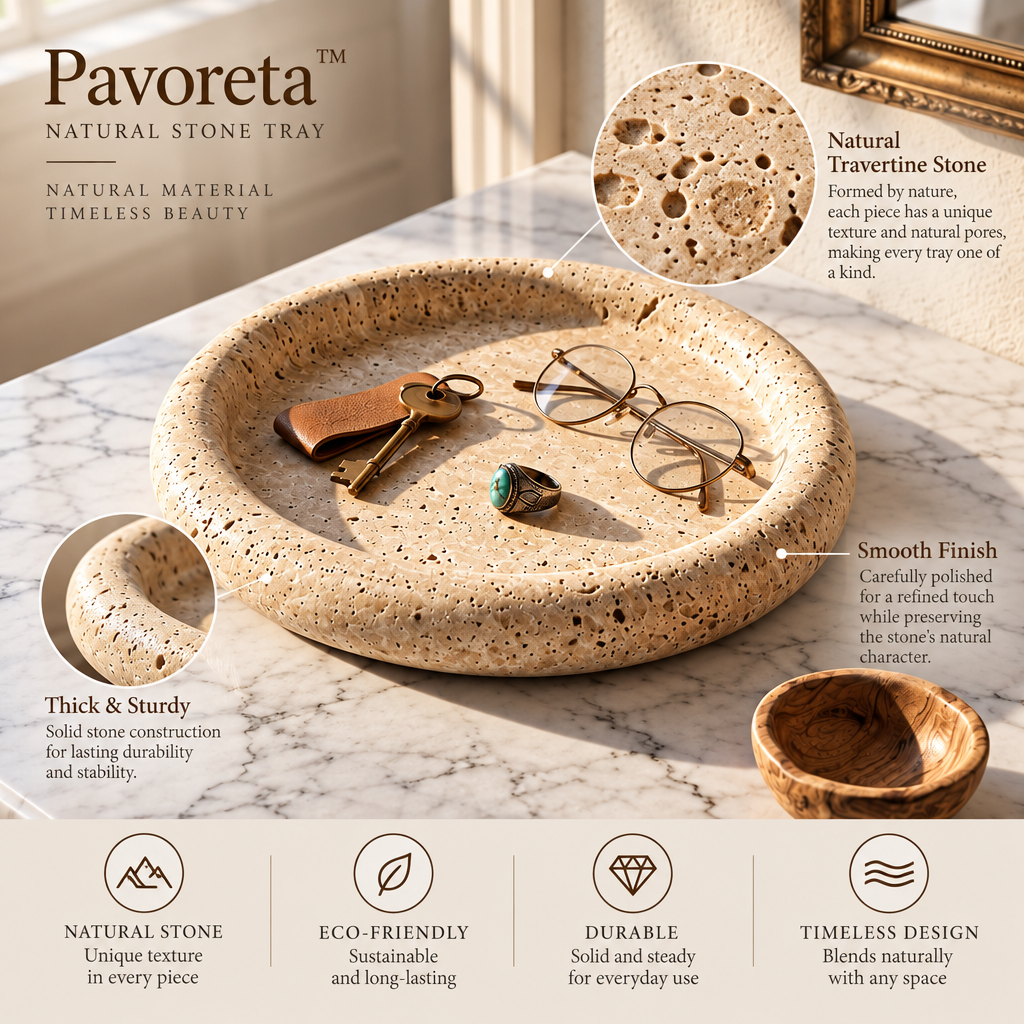 Pavoreta™ Textured Travertine Round Catchall Tray — product gallery image 5